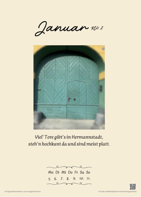 Beispielseite Januar2 aus dem TOR-heiten Kalender 2026