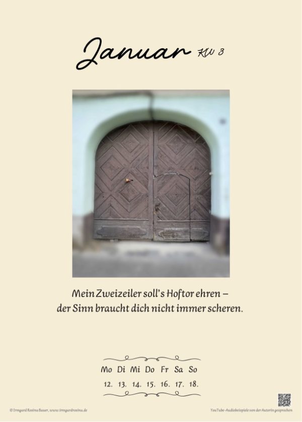 Beispielseite Januar3 aus dem TOR-heiten Kalender 2026