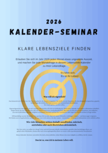 Titelcover des „Kalender-Seminars 2026 – Klare Lebensziele finden“ mit goldenem Zielscheiben-Symbol und motivierendem Einführungstext.