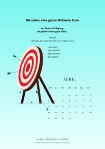 April-Kalenderseite aus „Klare Lebensziele finden 2026“ mit roter Zielscheibe und Impulsfrage zu finanzieller Freiheit.