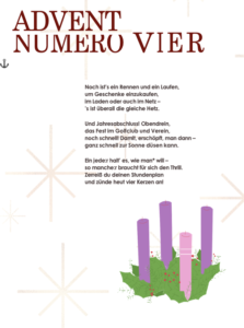 Gedicht „Advent Numero vier“ mit vier Kerzen – ruhige Gedanken zum 4. Advent und Innehalten vor Weihnachten