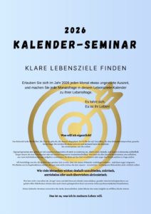 Titelseite des Lebensziele-Kalenders 2026 mit dem Titel „Kalender-Seminar – Klare Lebensziele finden“