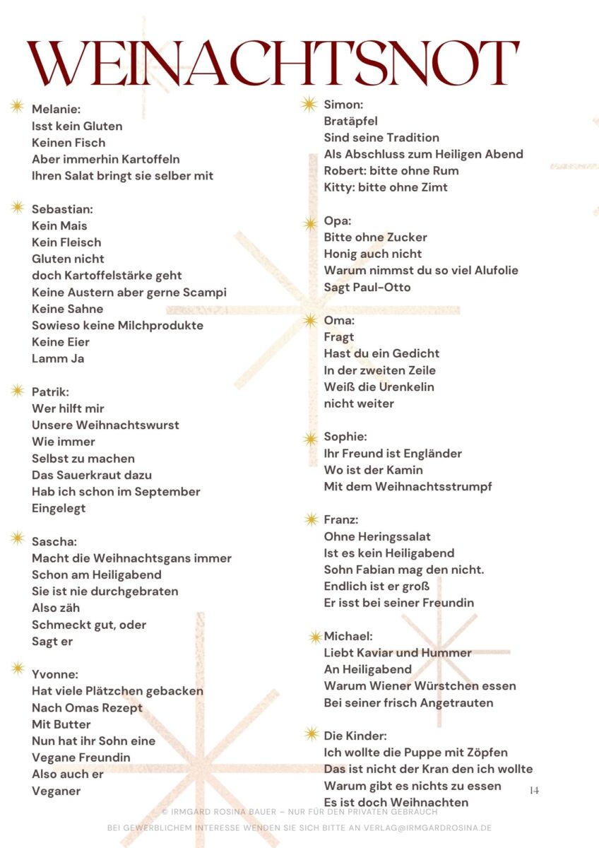 Weihnachtsgedicht „WeihnachtsNOT“ über das turbulente Familienessen an Weihnachten